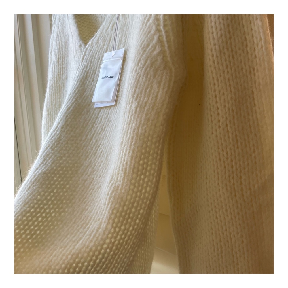 NWT Helmut Lang Wide Double V-Neck Chunky Knit Sweater in Ivory - Picture 6 of 15